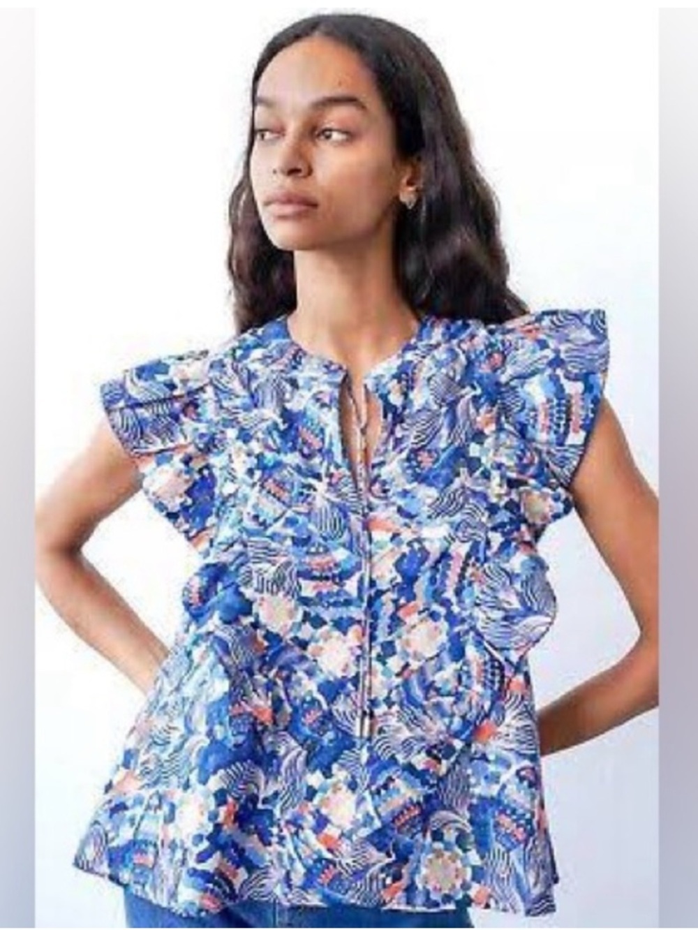 Chufy Gone Jammin Blue Ruffle Sleeve Blouse M Boho Resort
